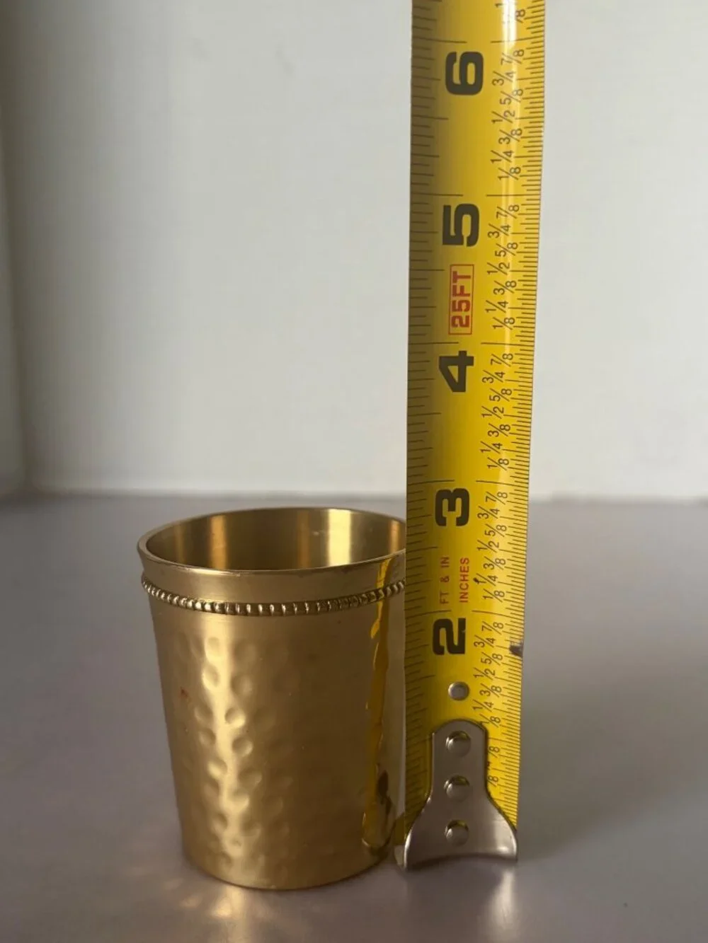 Small Gold Hammered Brass Cup With Beaded Rim 3 Inches Tall
